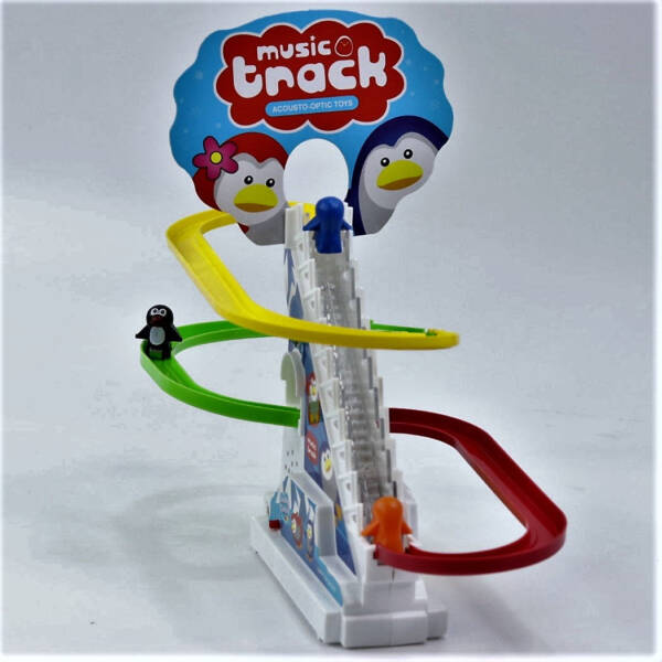 3 Penguin Slide Toy Set, Funny Automatic Stair - Climbing Penguin Cartoon Race Track Set Little Lovely Penguins Slide Toy Escalator Toy with Lights and Music - Image 2