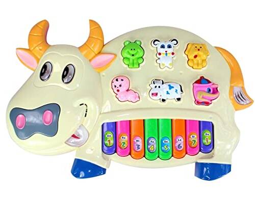 Cow Musical Piano with 3 Modes Animal Sounds, Flashing Lights & Wonderful Music (Multicolor)